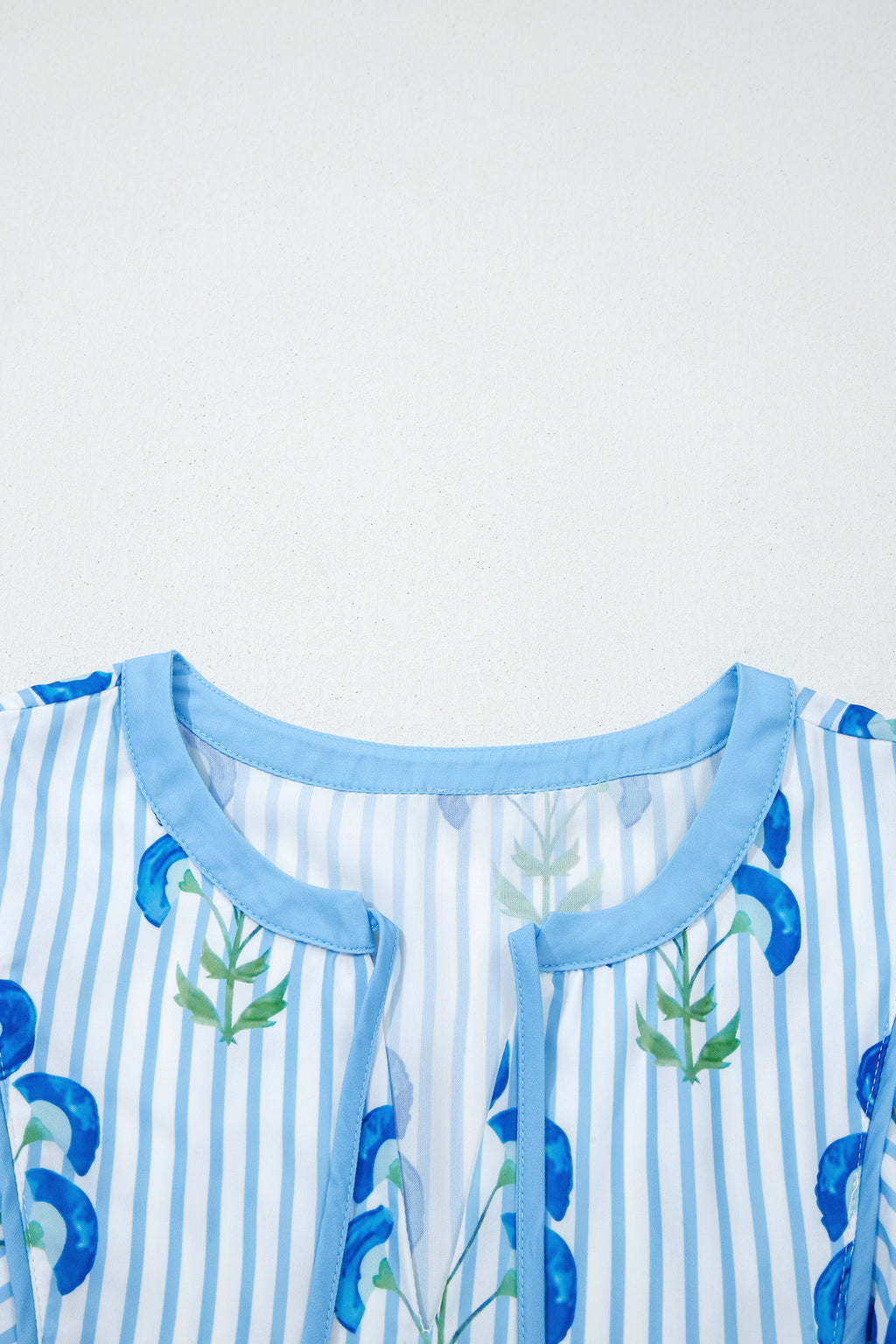 Floral Striped Print Tie Notched Neck Puff Sleeve Flared Mini Dress