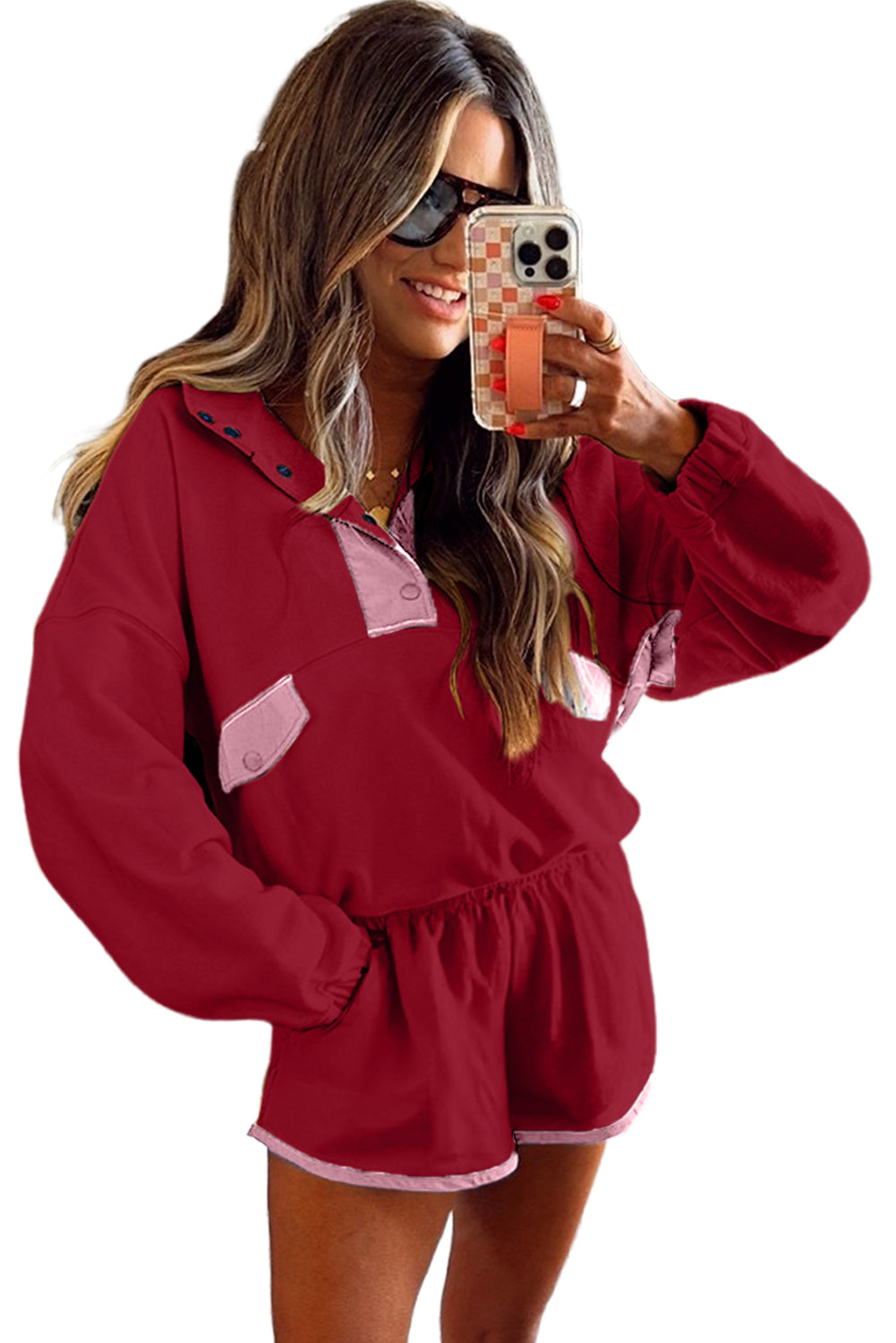Half Button Pullover and Shorts Outfit