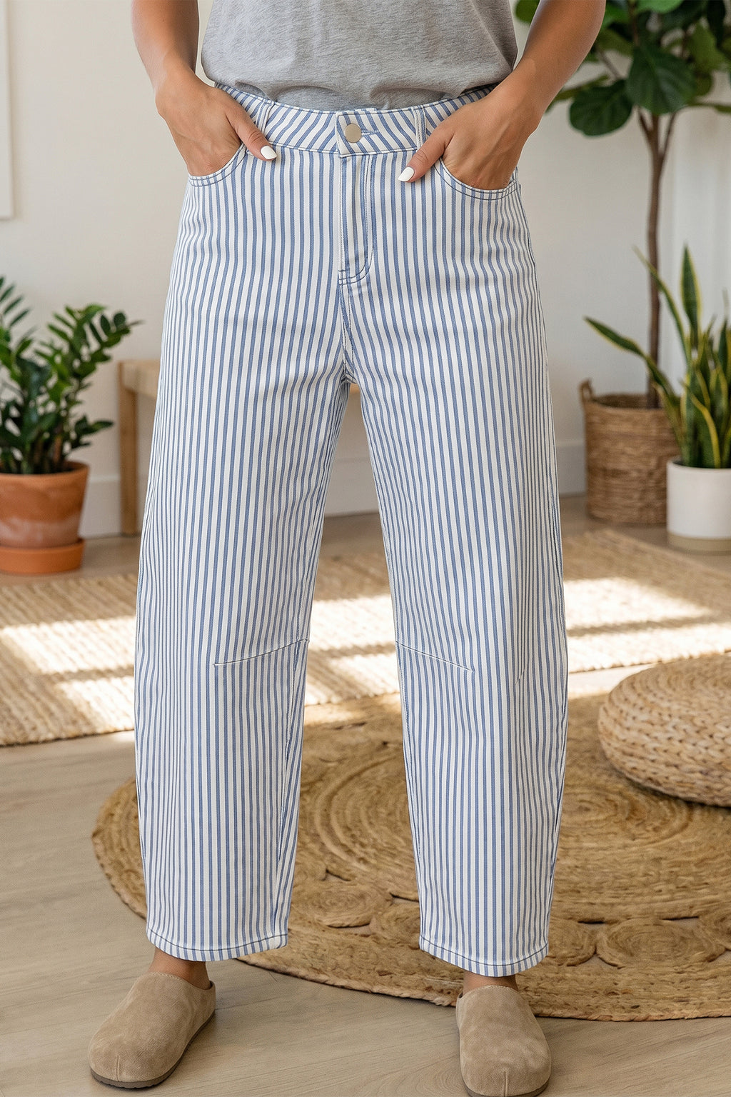 Stripe Casual Barrel Jeans