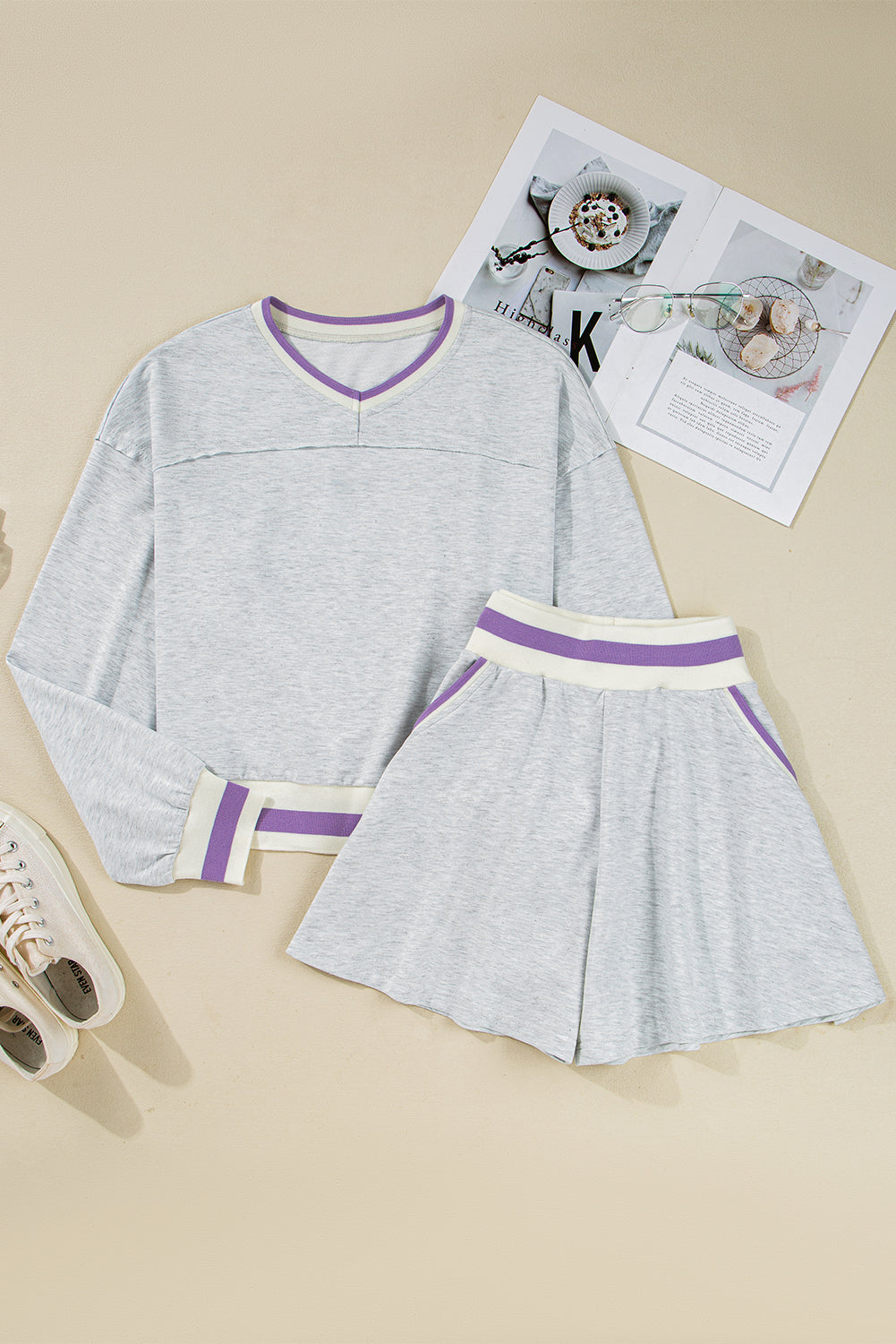 Striped Loose Sweatshirt and Skort Set