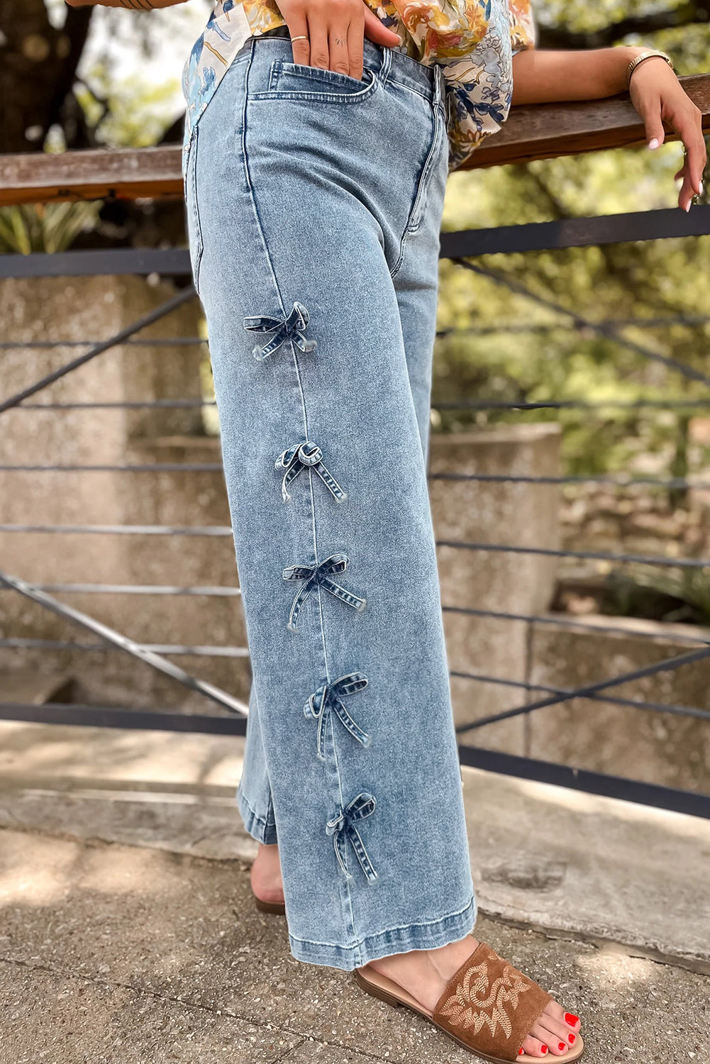 Bowknot Straight Leg Loose Jeans