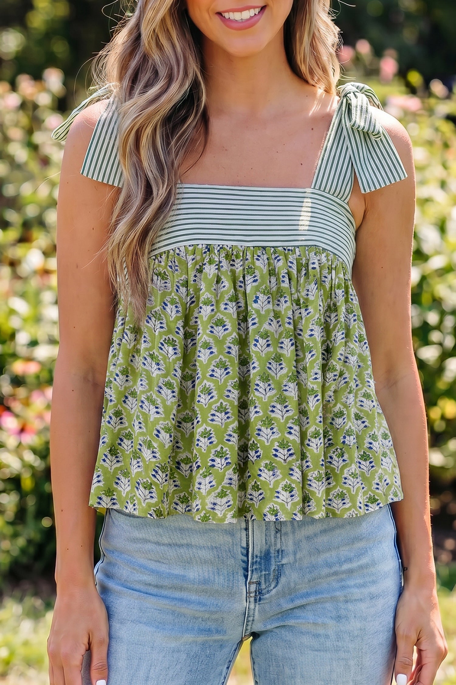 Floral Knot Straps Babydoll Tank Top