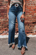 High Waist Frayed Hem Flare Jeans
