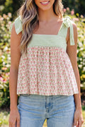 Floral Knot Straps Babydoll Tank Top