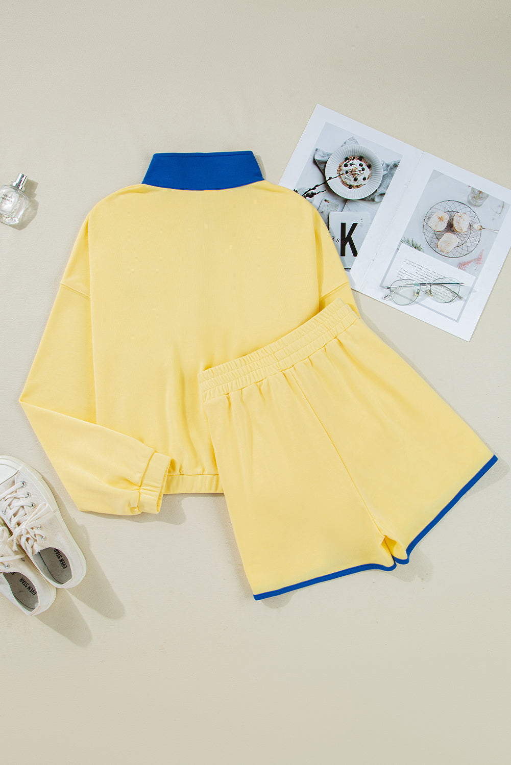 Half Button Pullover and Shorts Outfit