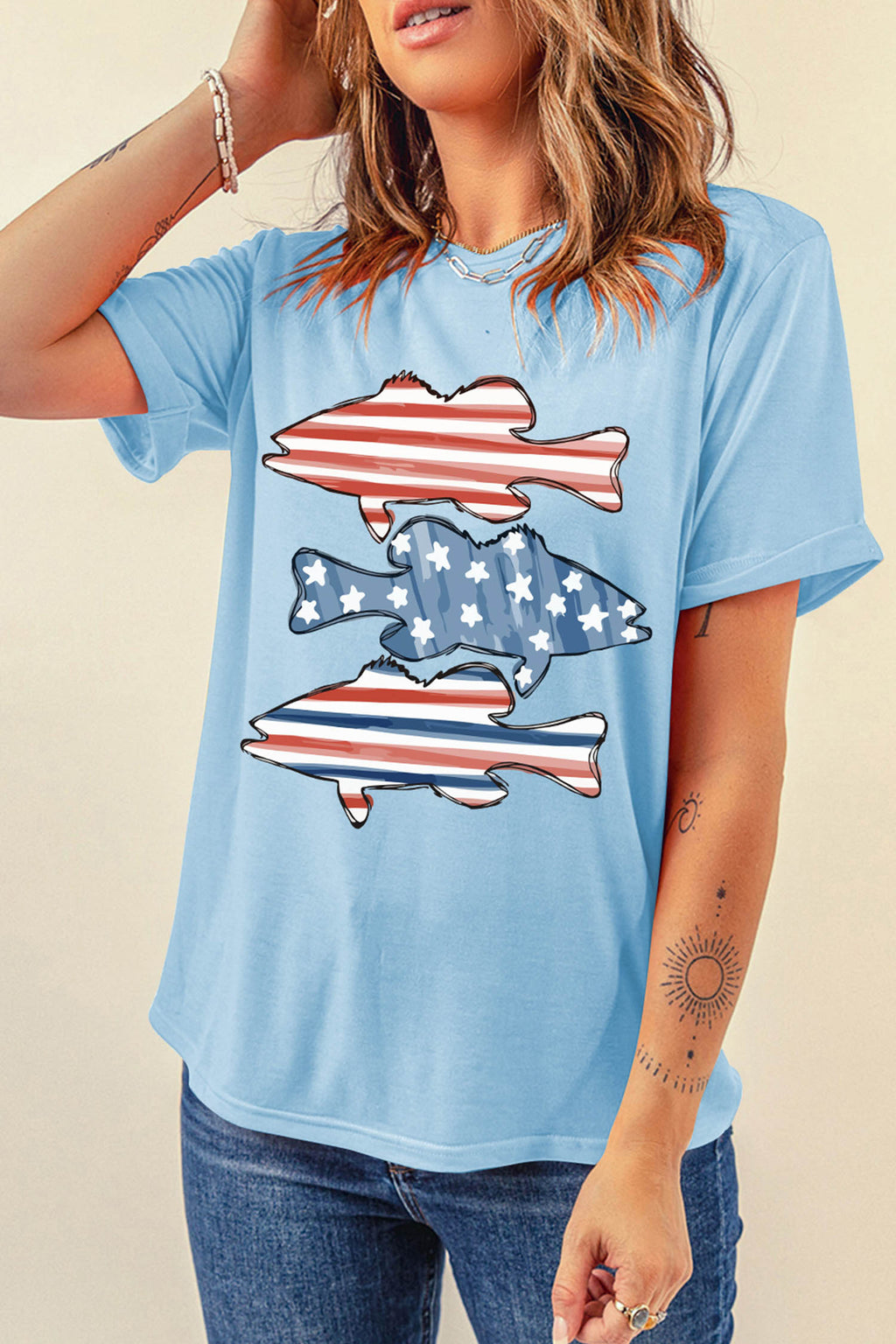 Patriotic Fish Graphic T Shirt
