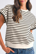 Black Stripe Scallop Ruffle Sleeves Top