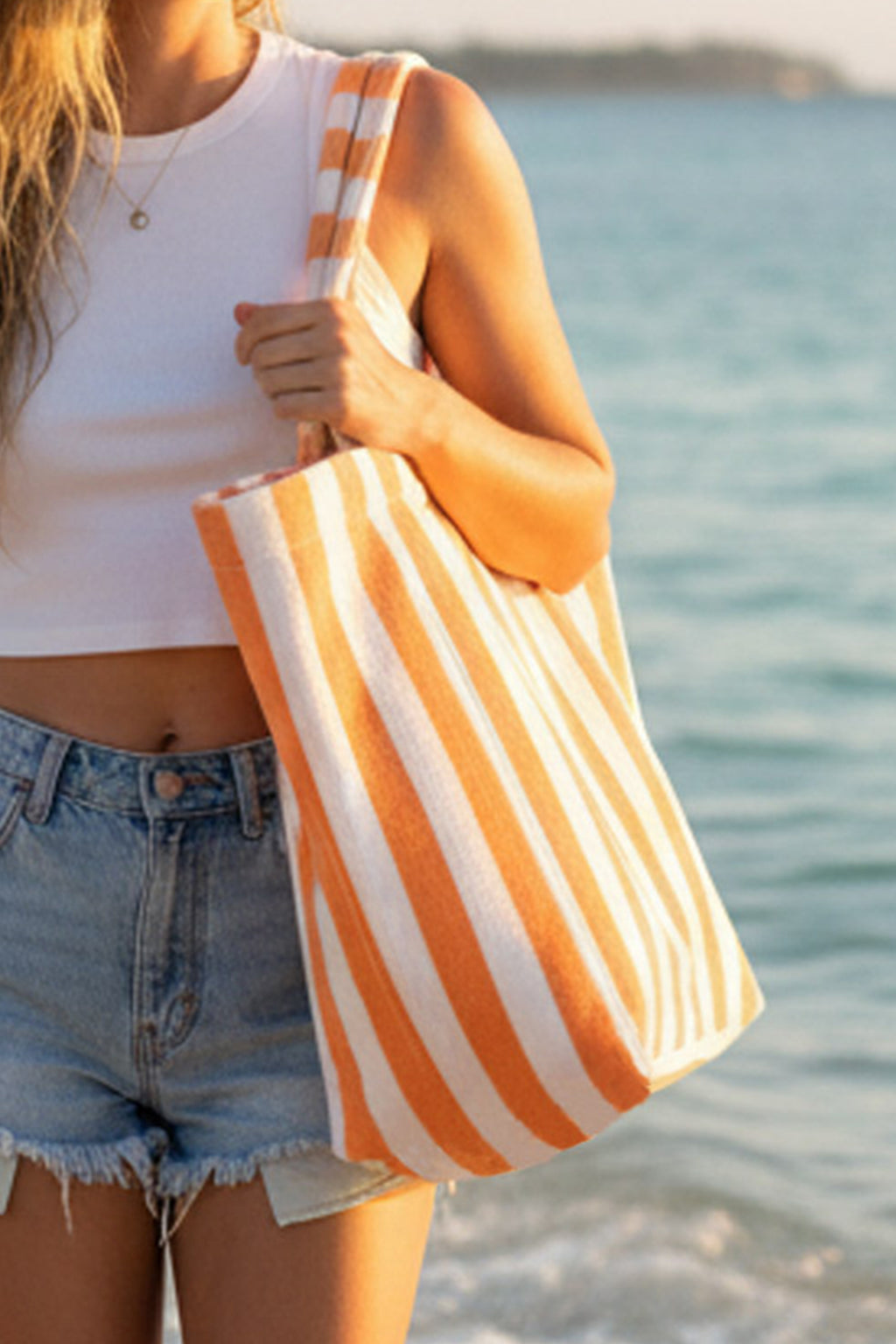 Orange Striped Terry Large Beach Bag