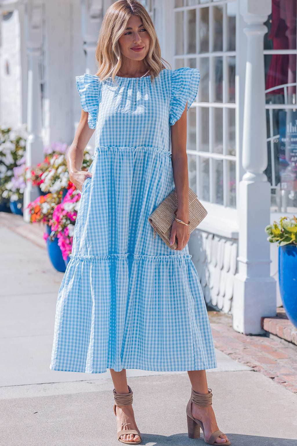 Knot Back Ruffled Short Sleeve Maxi Dress
