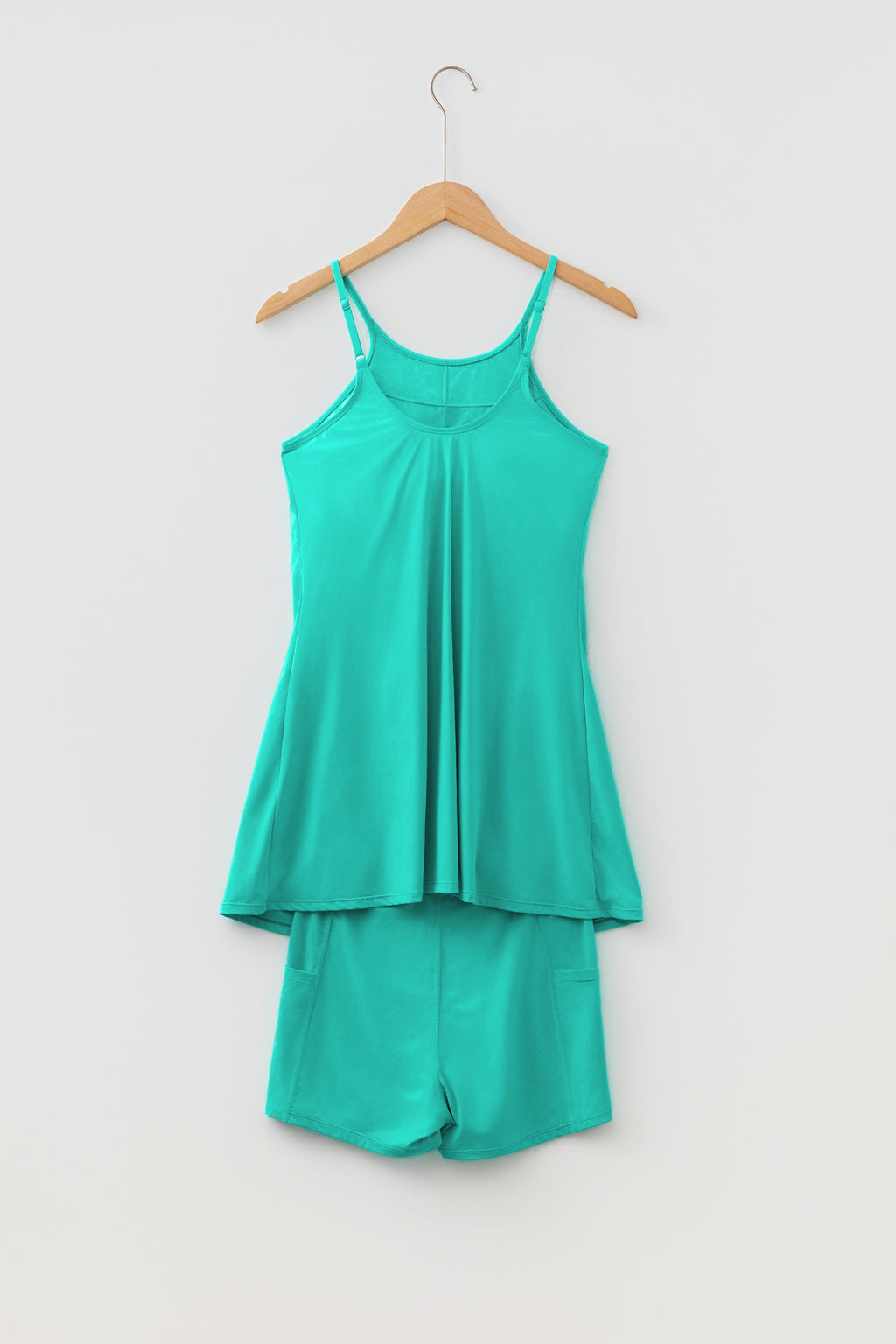 Solid Color Tunic Tank Dress Athletic Shorts Two Piece Set