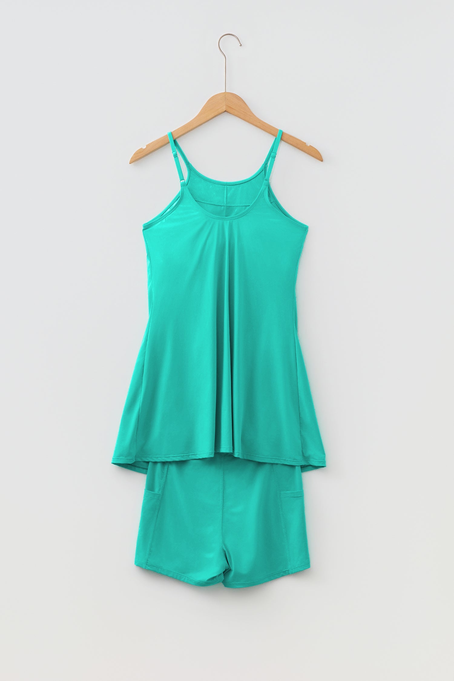 Solid Color Tunic Tank Dress Athletic Shorts Two Piece Set