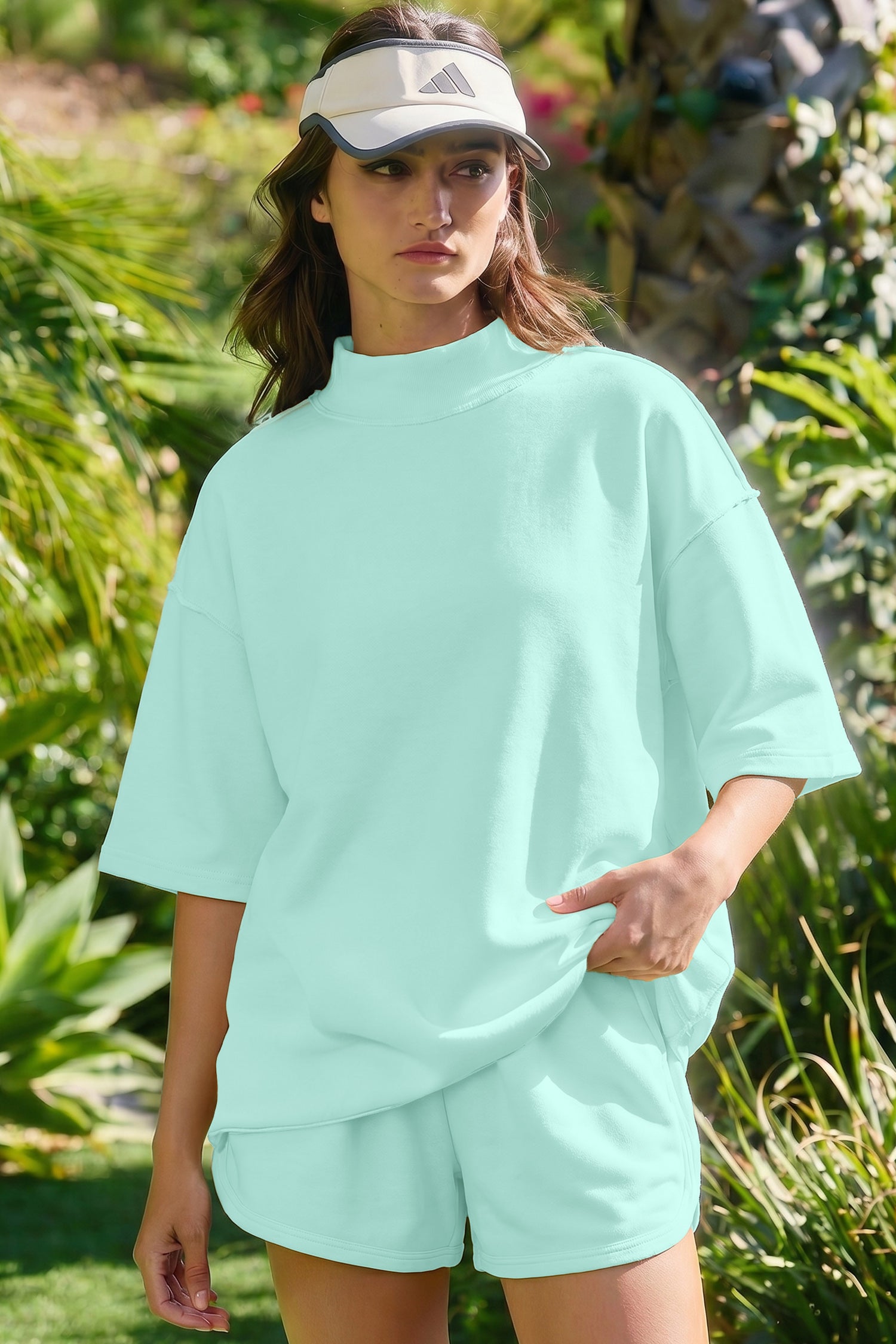 YSolid Color Seam Mock Neck 2 Piece Set