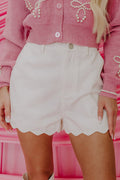 Scalloped Hemline Light Wash Denim Shorts