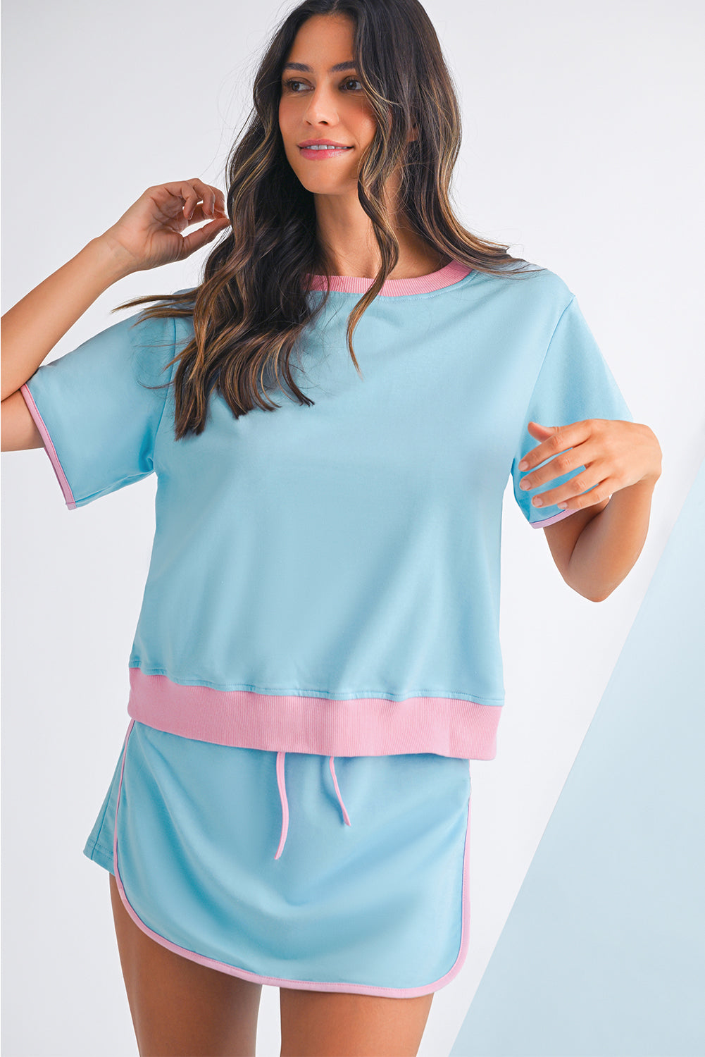 Drop Shoulder T Shirt and Skort Set