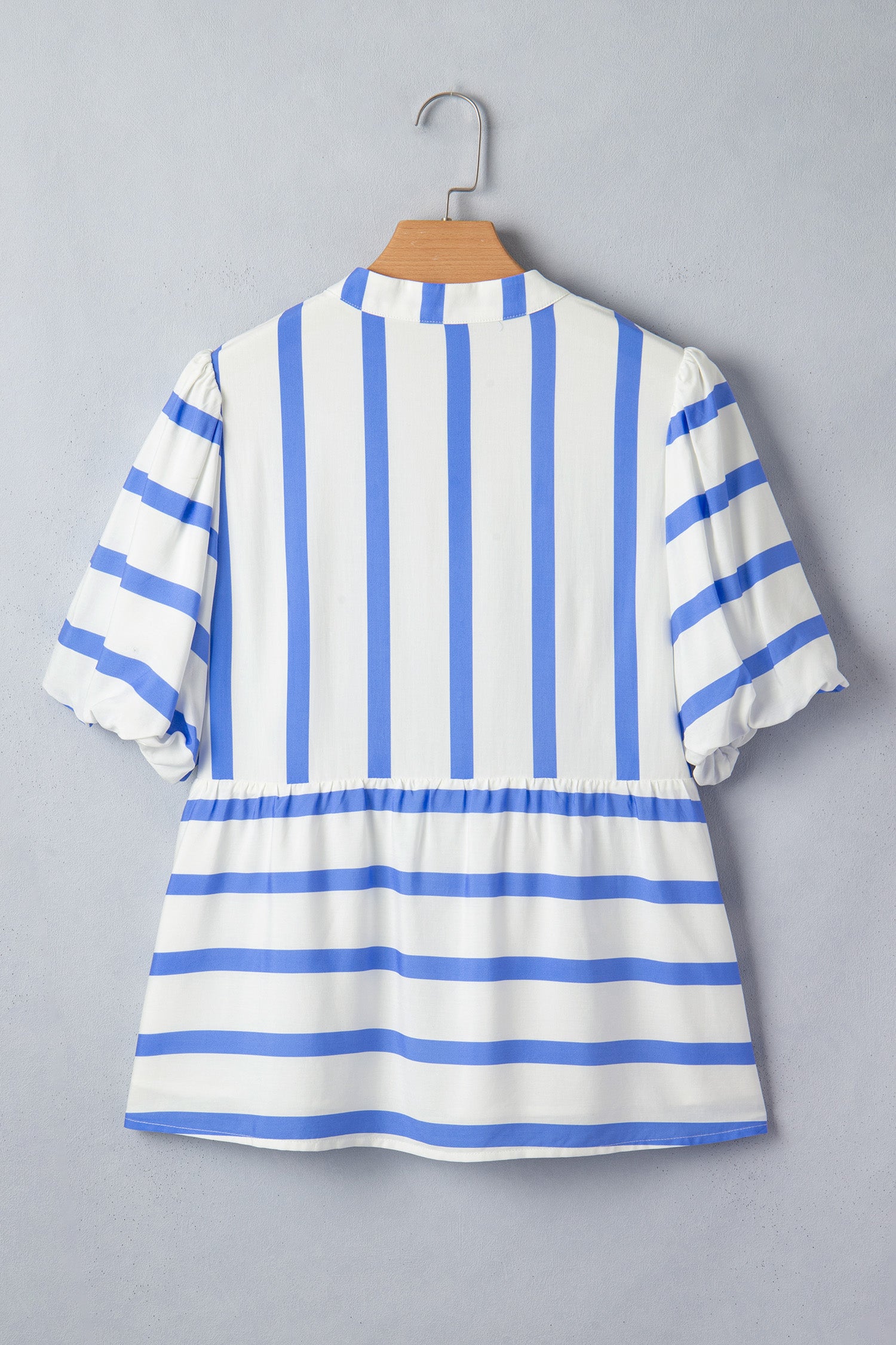 Split V Neck Puff Sleeve Blouse