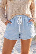 Stripe Drawstring Casual Denim Shorts