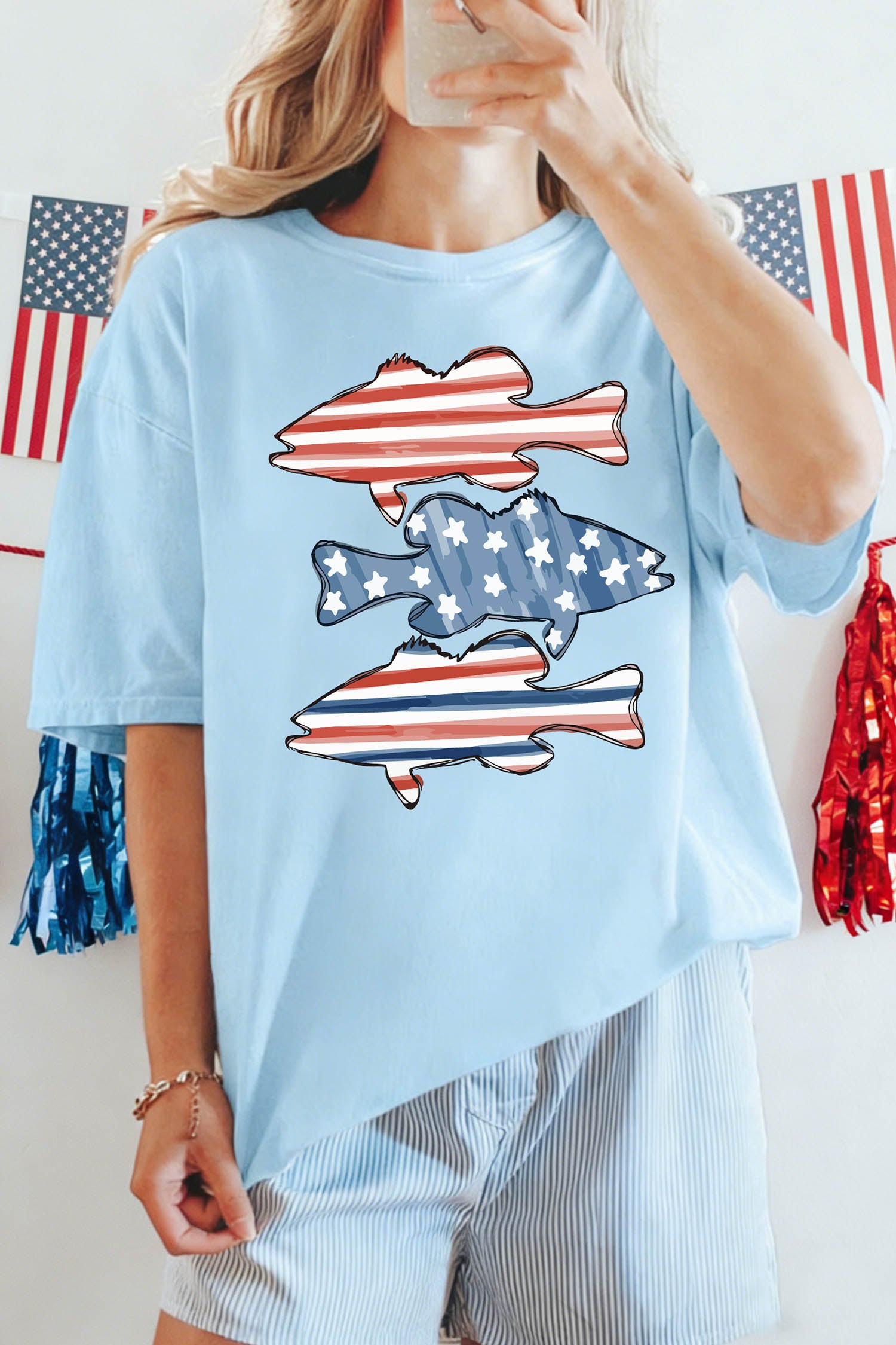 Patriotic Fish Graphic T Shirt