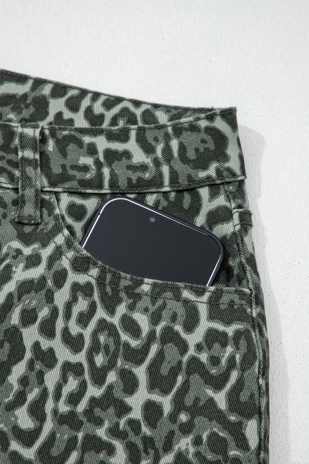 Leopard Frayed Edge Wide Leg High Waist Jeans