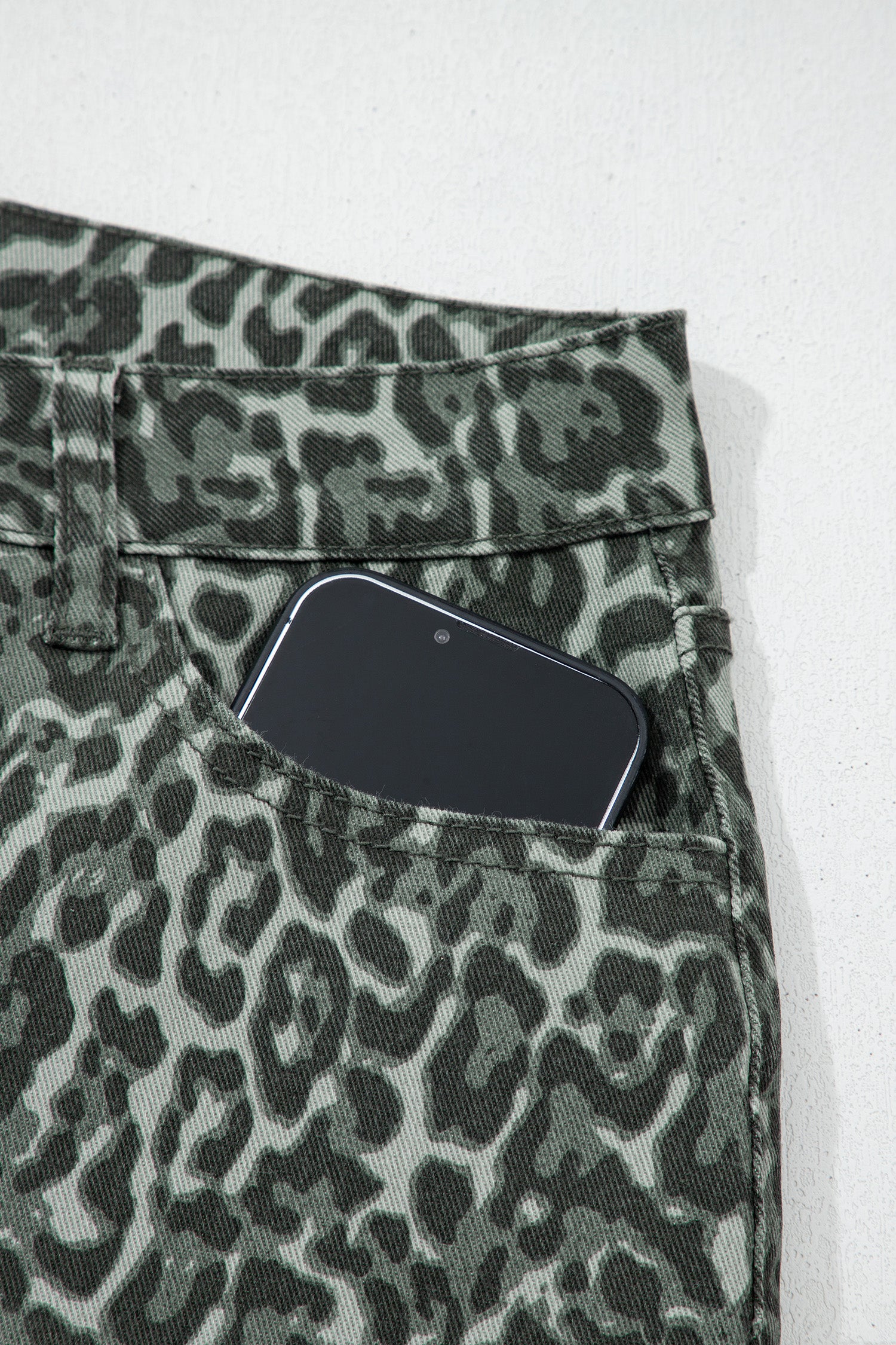 Leopard Frayed Edge Wide Leg High Waist Jeans