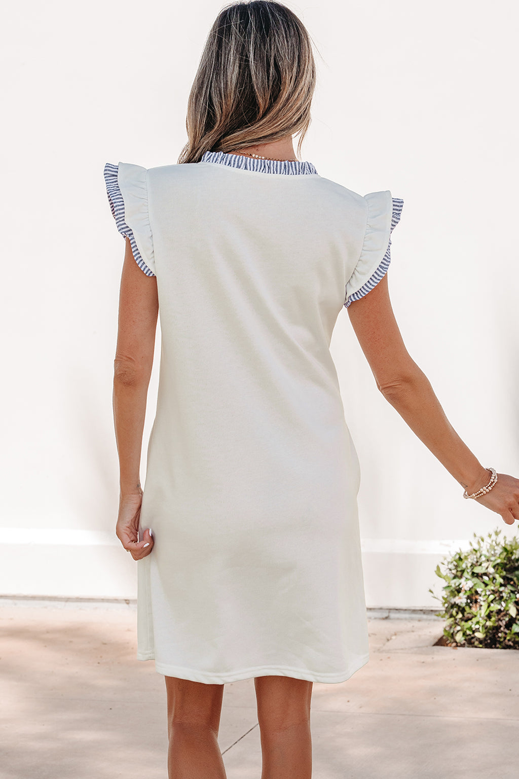 Striped Patchwork Ruffle Trim Sleeveless Dress