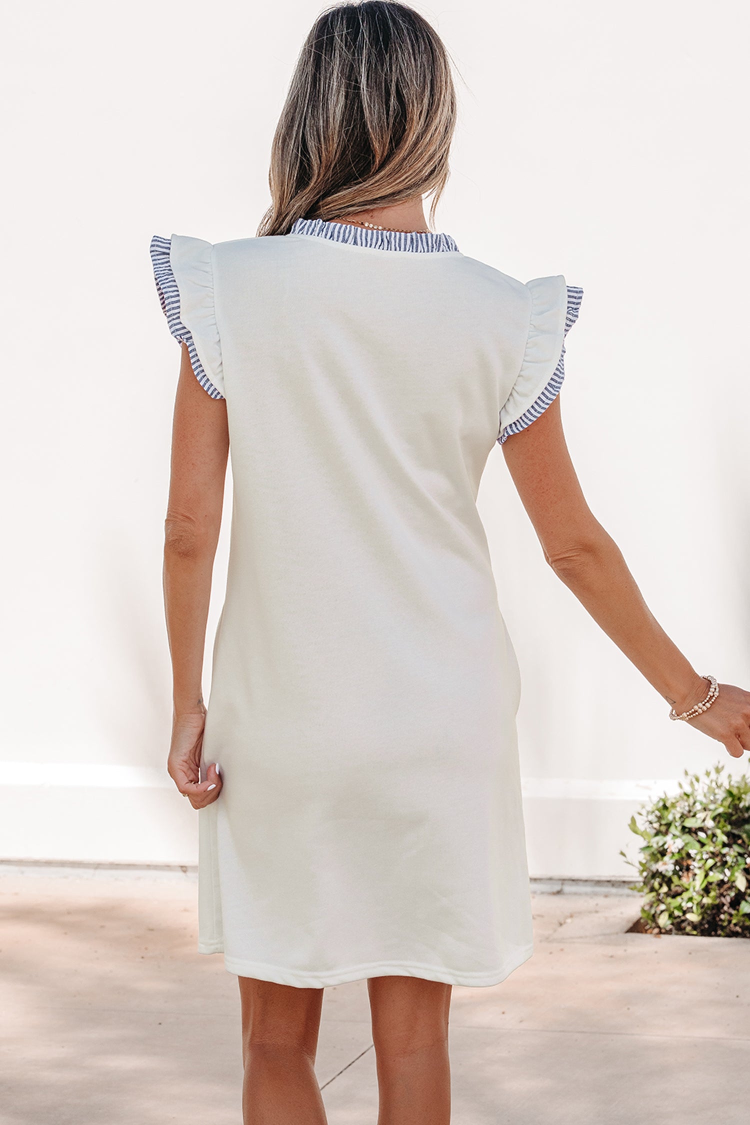Striped Patchwork Ruffle Trim Sleeveless Dress