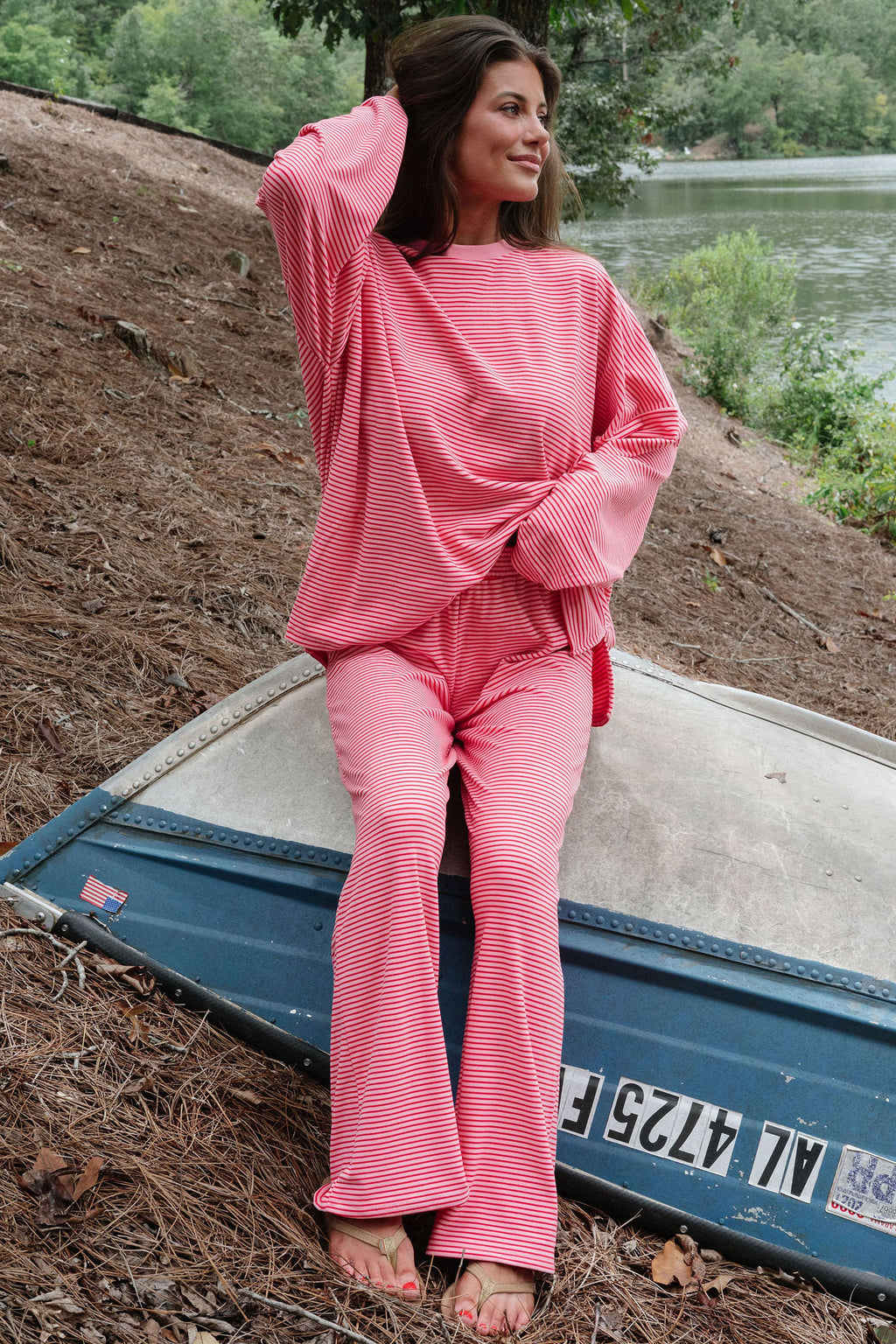 Stripe Striped Drop Shoulder Long Sleeve Pant Set