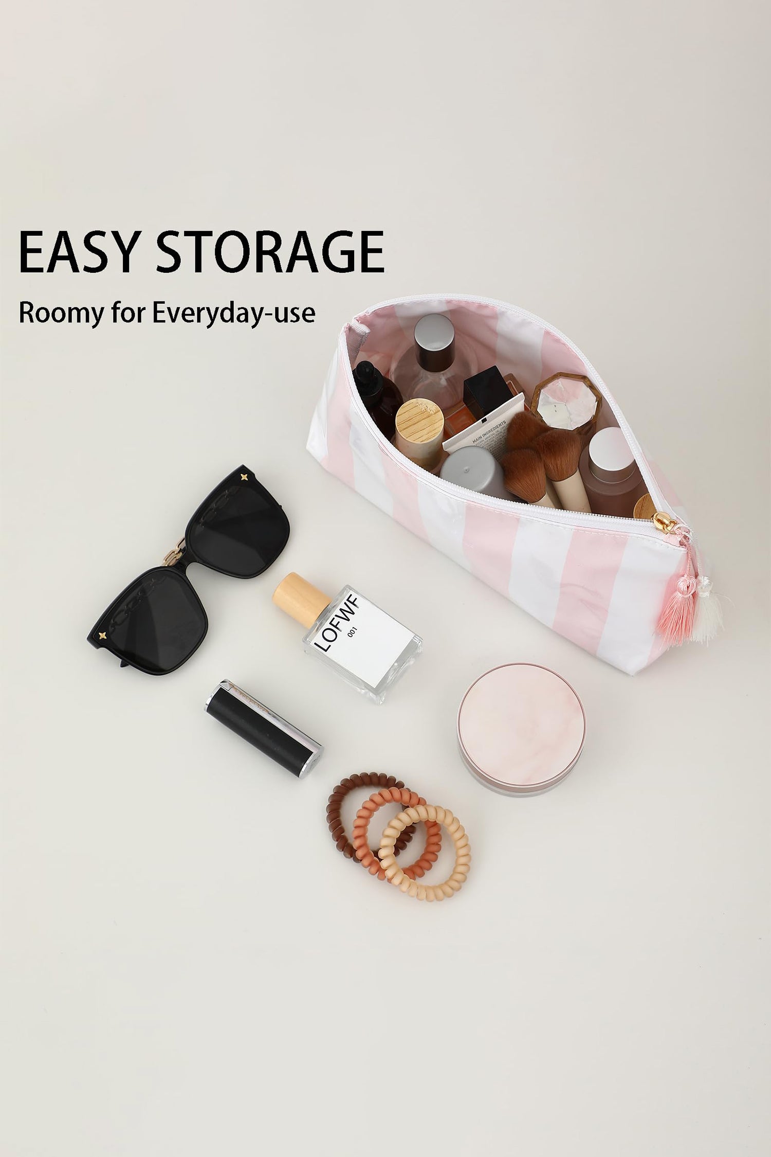 Checkered Vinyl Waterproof Tassel Makeup Bag