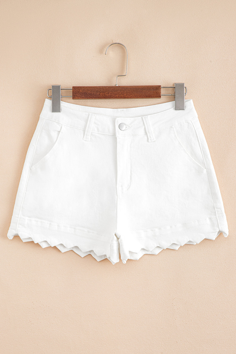 Scalloped Hemline Light Wash Denim Shorts