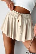 Black Drawstring High Waist Lined Tennis Skort