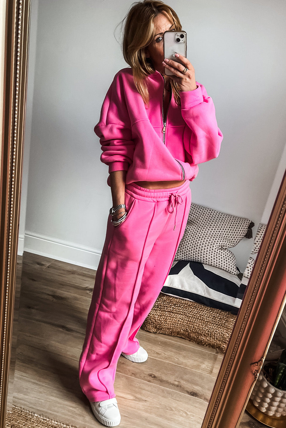 Zipper Jacket and Drawstring Waist Pants Set