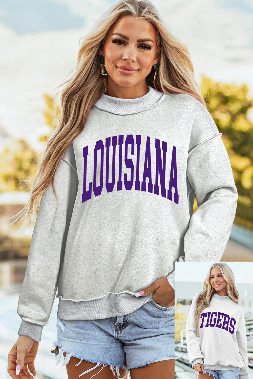 LOUISIANA/ TIGERS Double Side Printed High Neck Reversible Sweatshirt