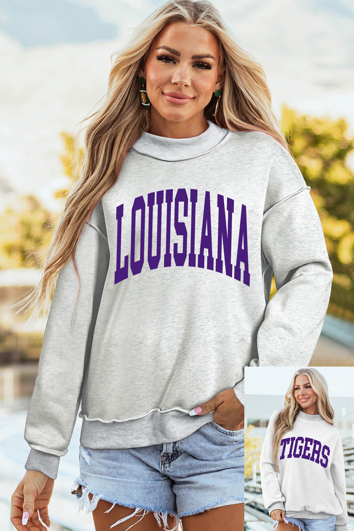 LOUISIANA/ TIGERS Double Side Printed High Neck Reversible Sweatshirt