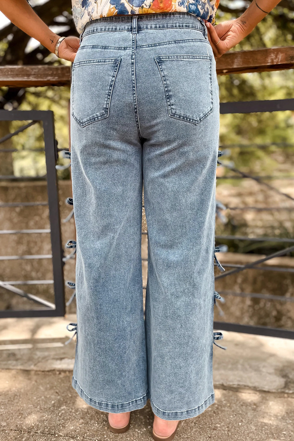 Bowknot Straight Leg Loose Jeans