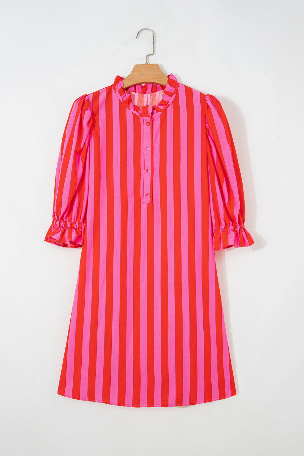 Half Button Puff Sleeve Mini Dress