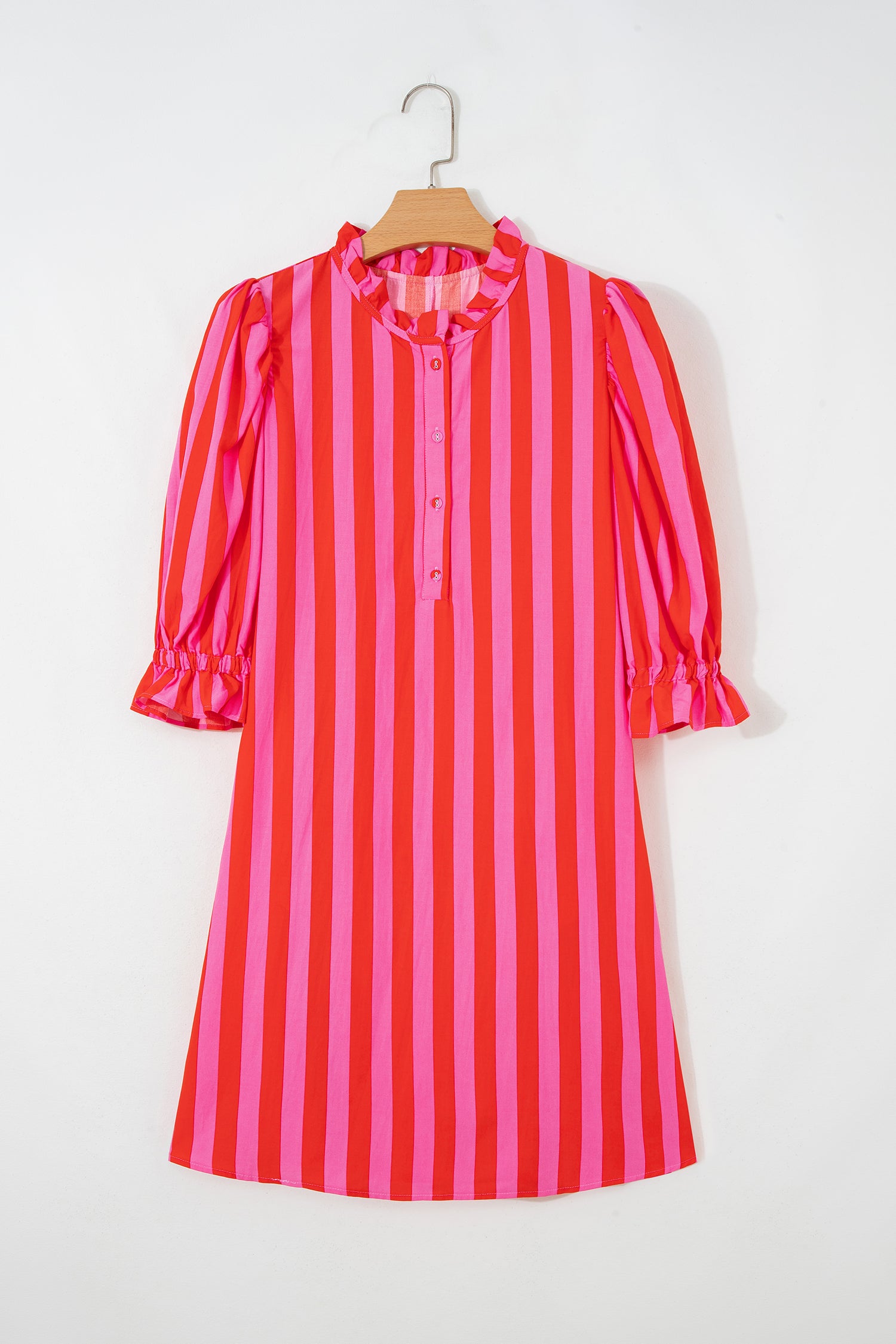Half Button Puff Sleeve Mini Dress