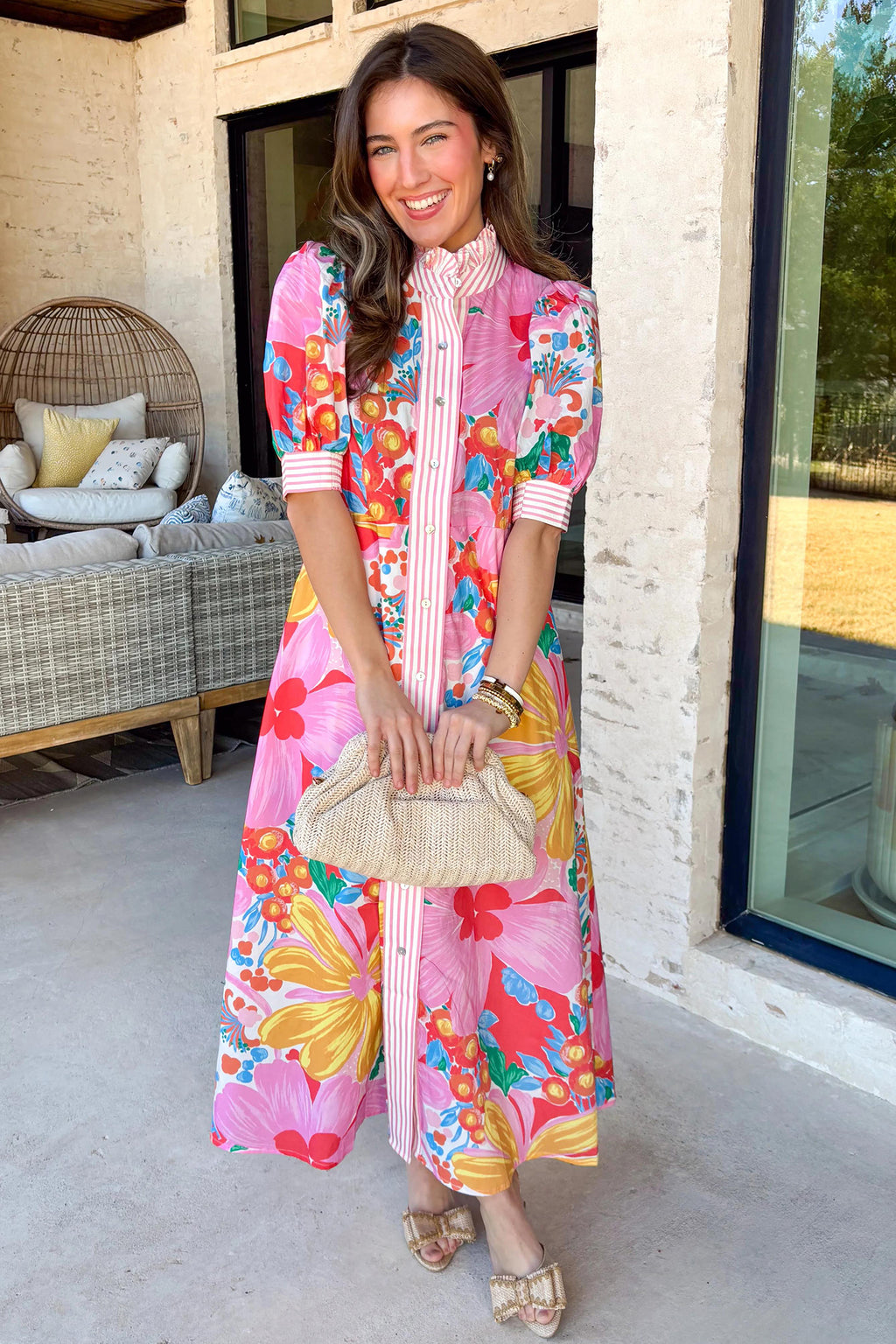 Floral Print Button Down Short Sleeve Dress