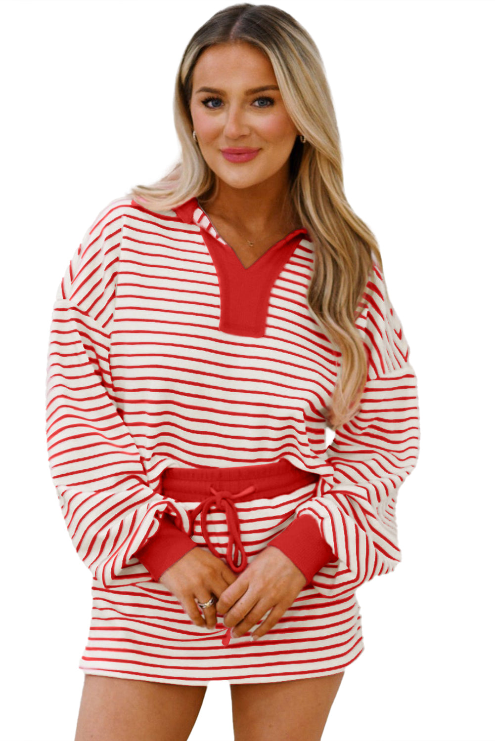 Drop Shoulder Pullover and Skirt Set