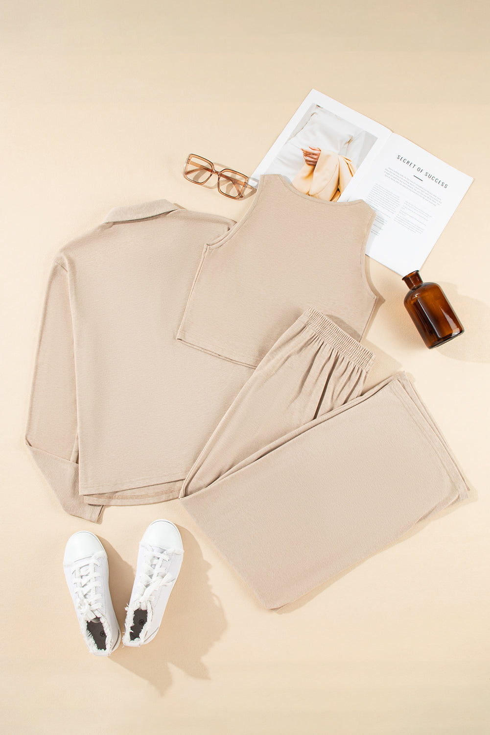 Button Up Cardigan and Pants 3pcs Pajama Set
