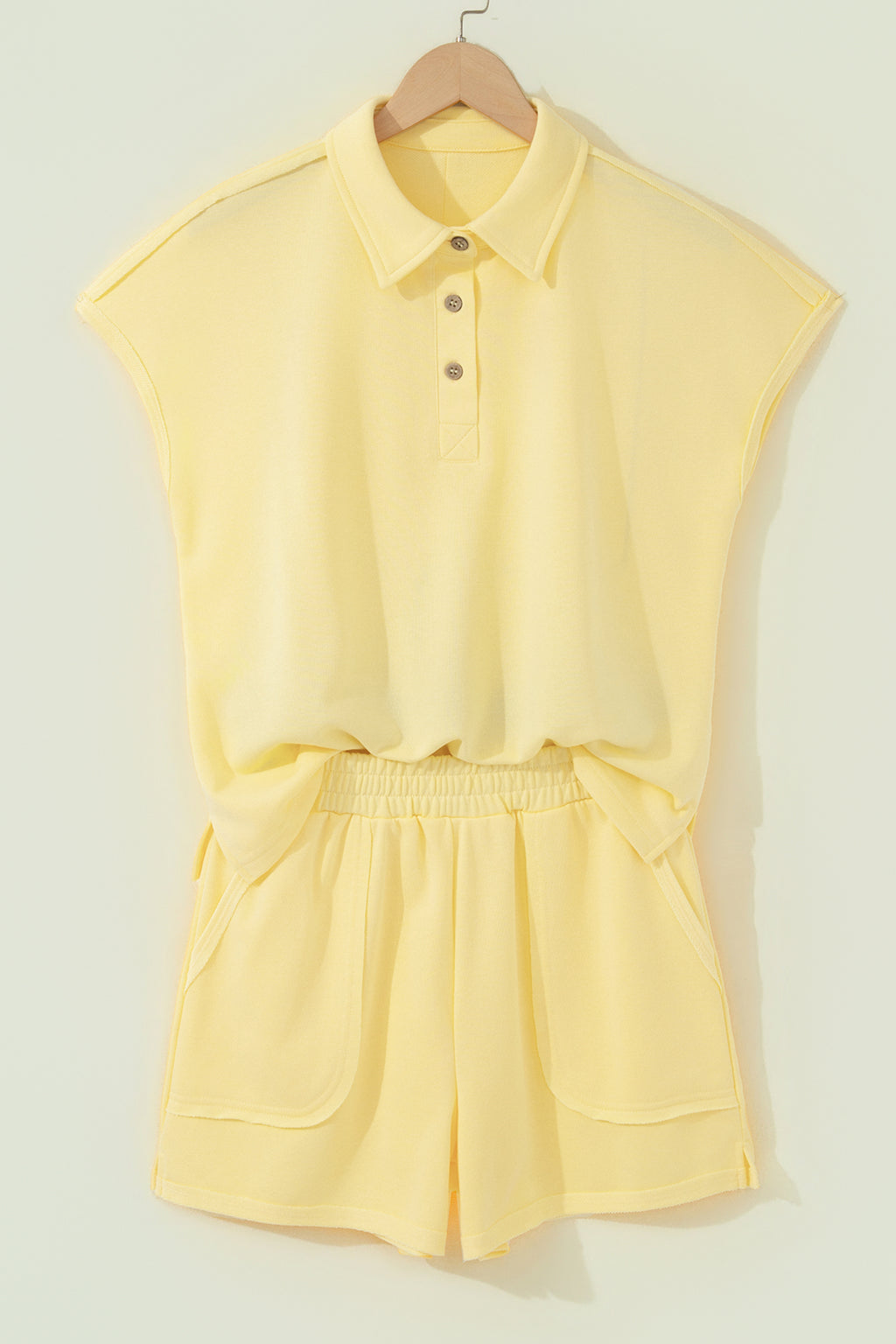 Light Green Loose Polo Tee Elastic Waist 2pcs Short Set