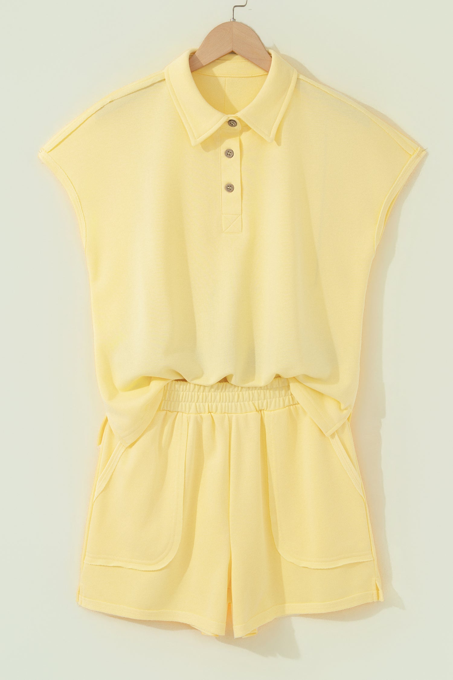 Light Green Loose Polo Tee Elastic Waist 2pcs Short Set
