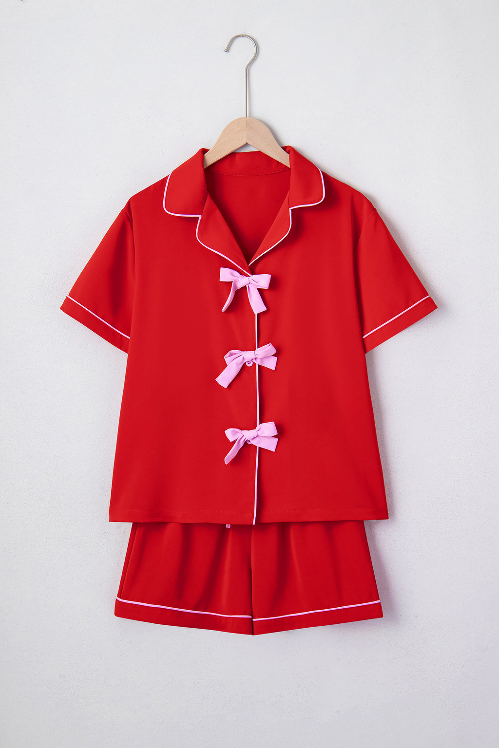 Ribbon Bow Short Silky 2pcs Pajama Set