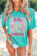 Hello Summer Crab Print Loose Fit Short Sleeve T-Shirt