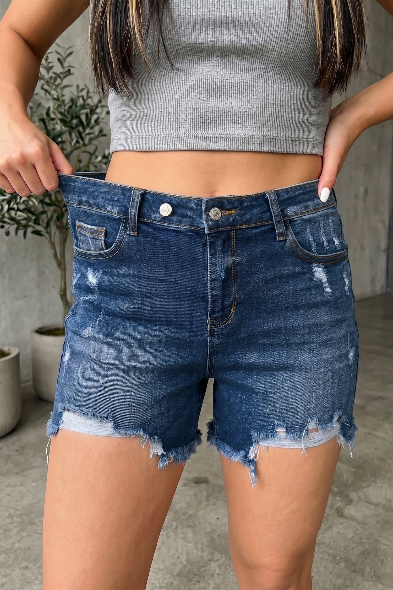 Raw Hem Distressed Denim Shorts