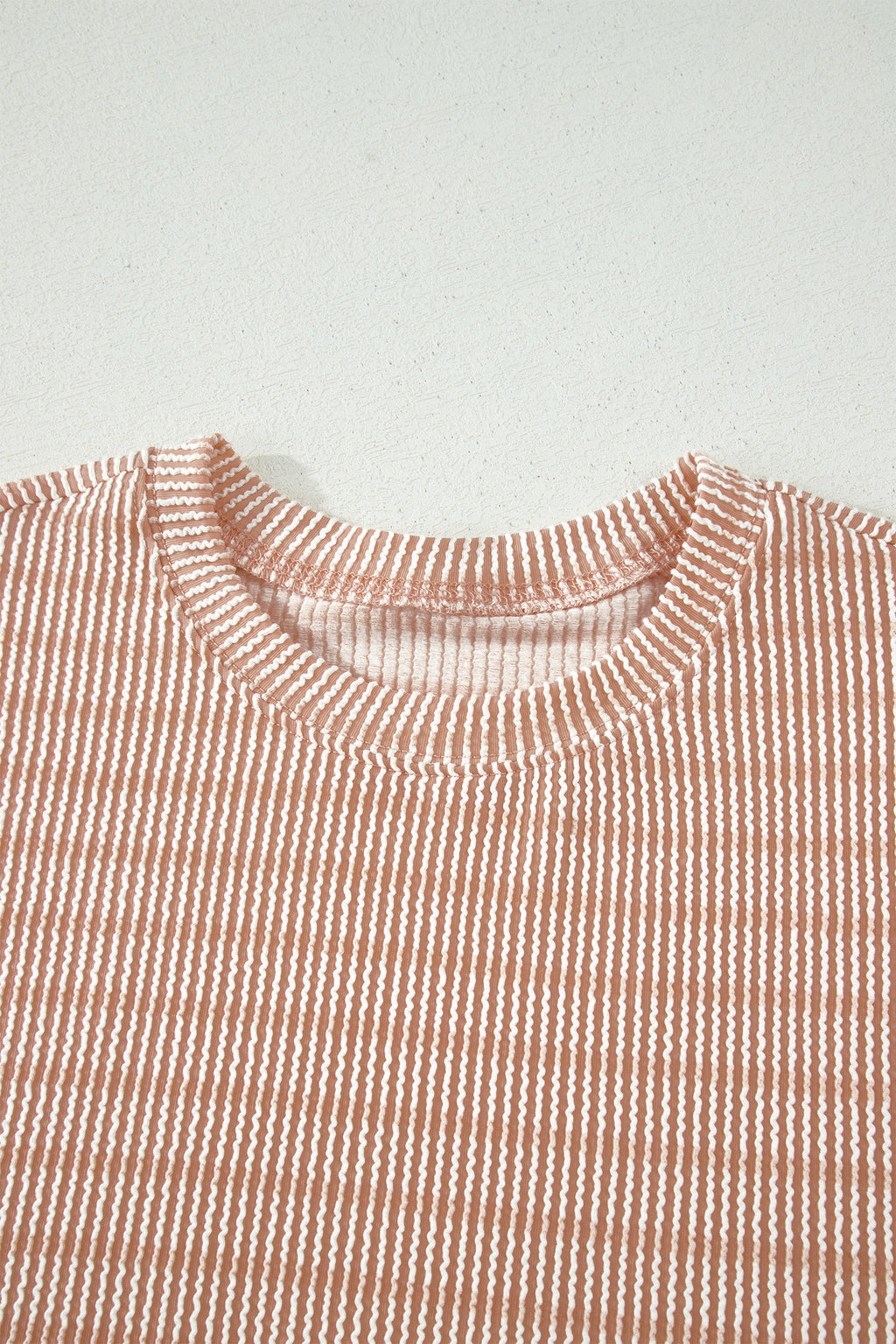 Sky Blue Stripe Raised Rib Loose Tee Drawstring Elastic Waist 2pcs Short Set