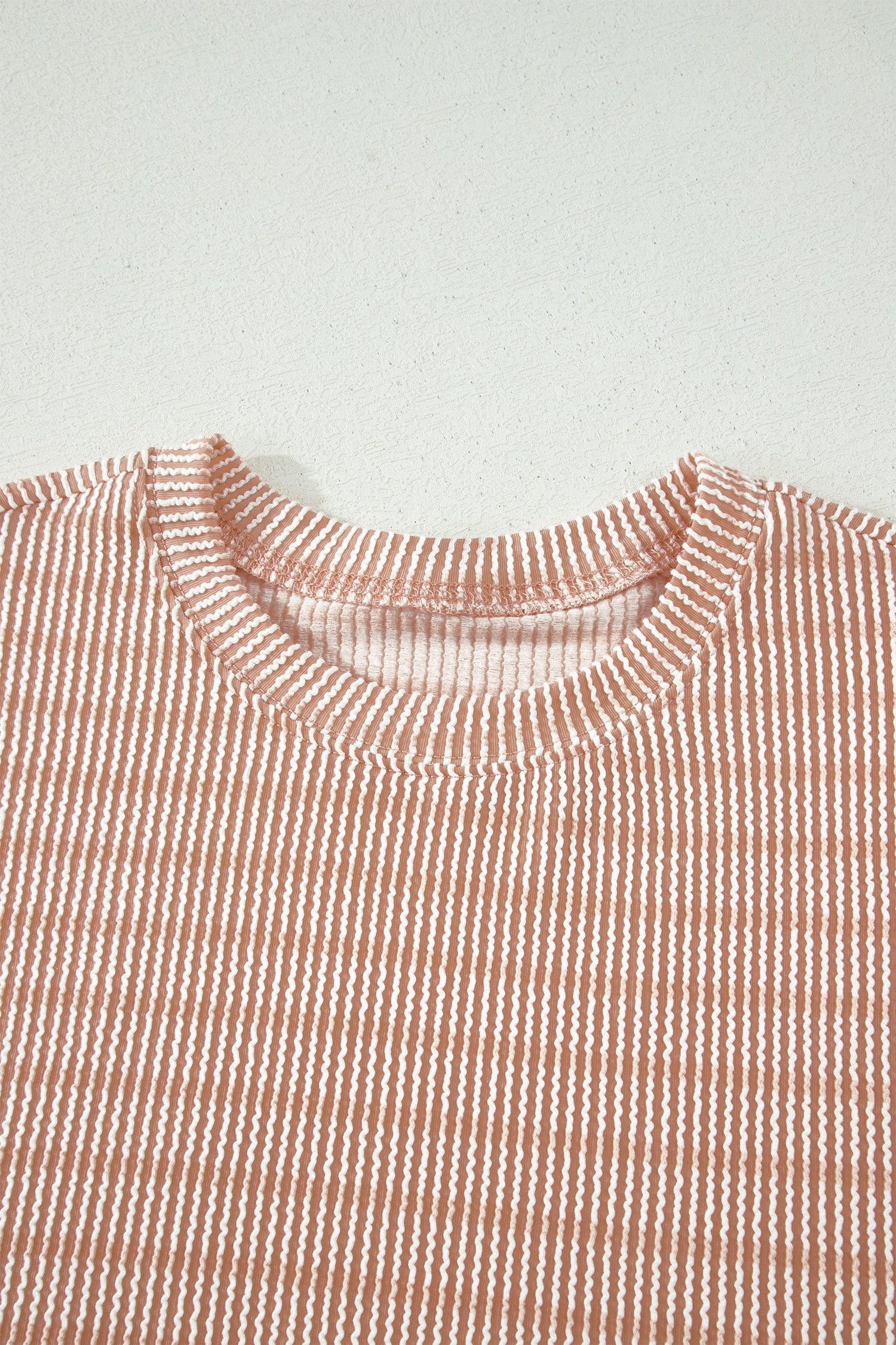 Sky Blue Stripe Raised Rib Loose Tee Drawstring Elastic Waist 2pcs Short Set