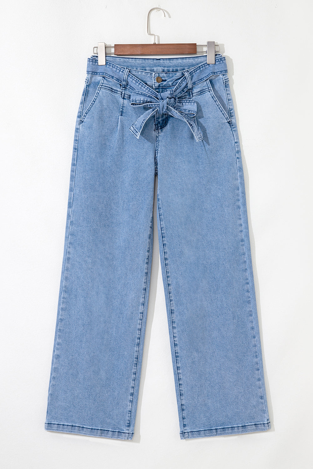 Vintage Washed Knot Belt Wide Leg Jeans