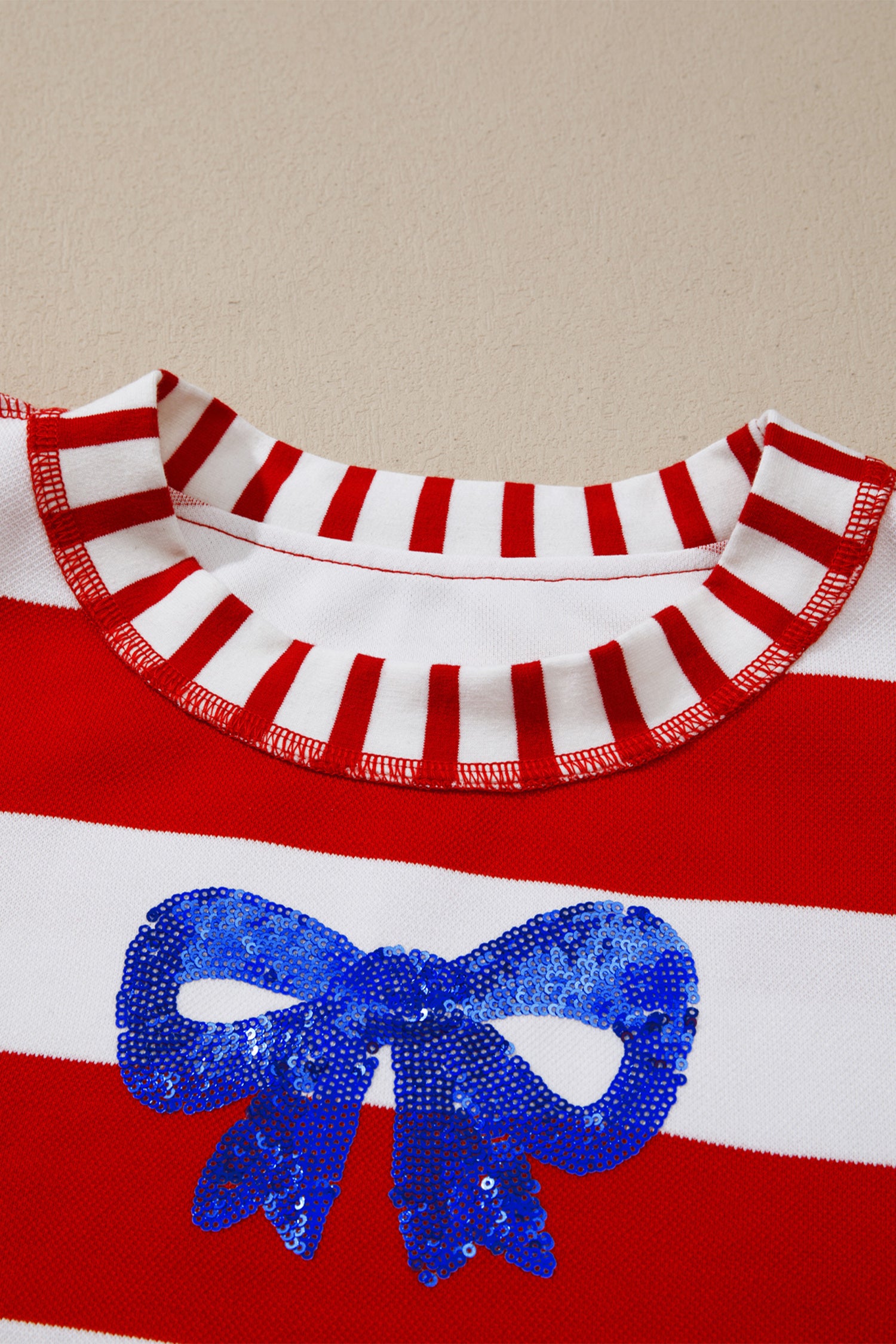 Sequin Bow Patriotic Half Sleeve Top