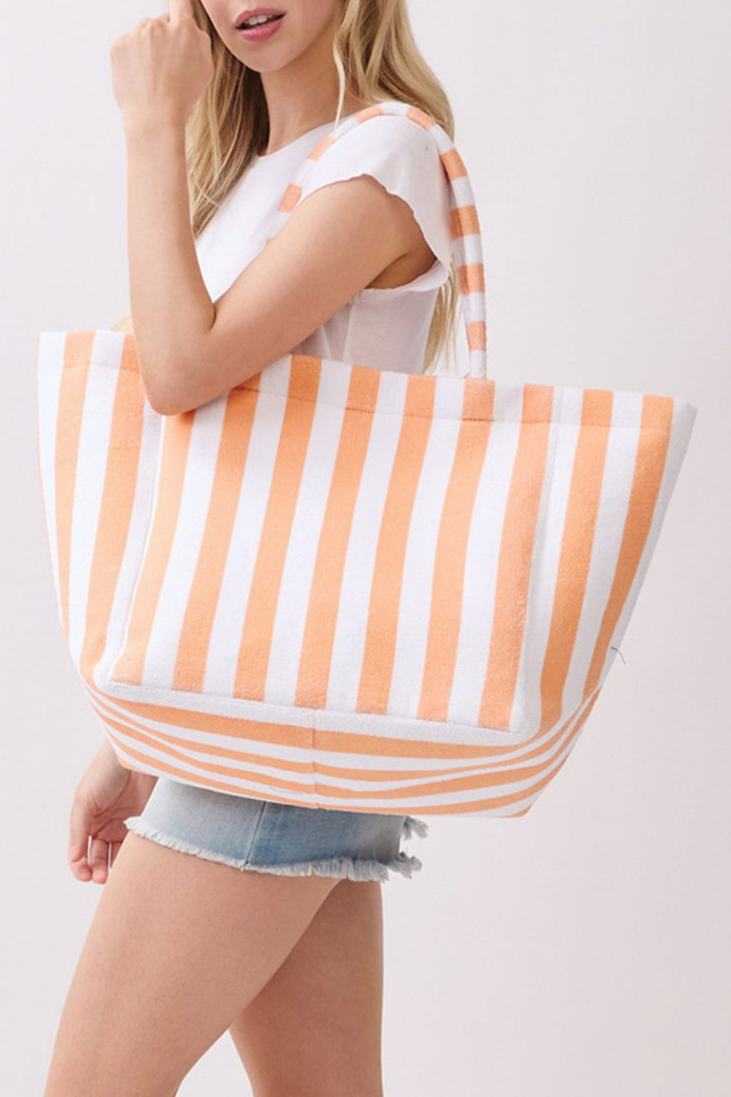Orange Striped Terry Large Beach Bag