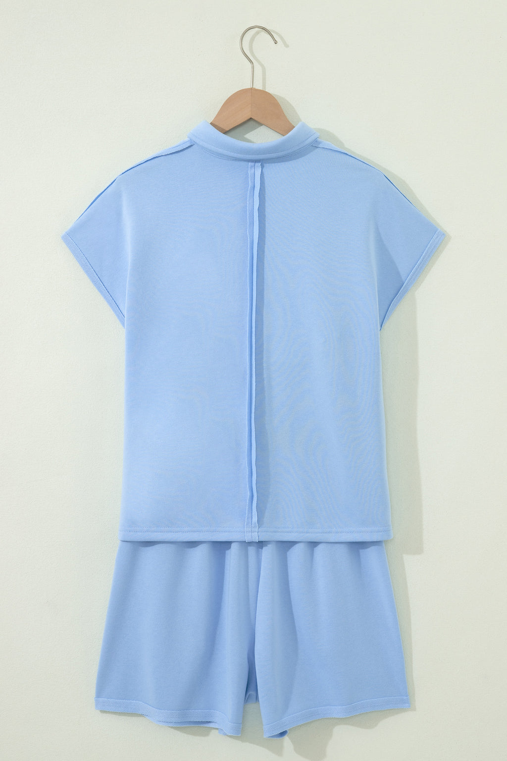Light Green Loose Polo Tee Elastic Waist 2pcs Short Set