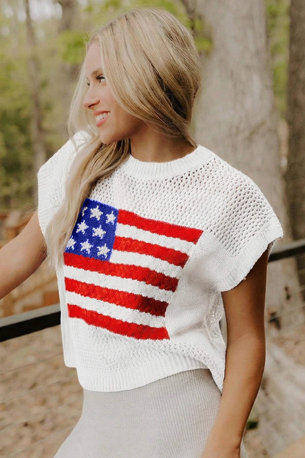 Flag Short Sleeve Sweater Top